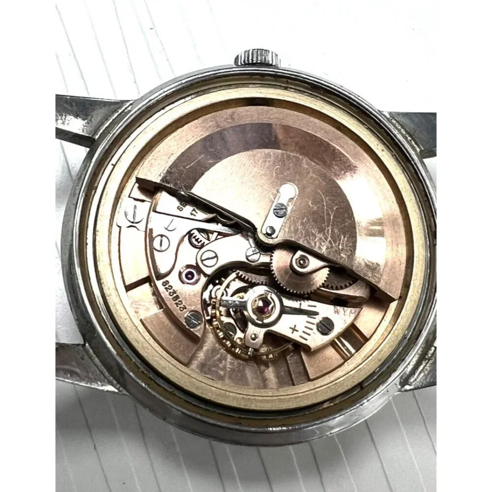 Lemania Men's Watch Vintage 9101 Swiss Automatic Silver Dial Leather Strap 32mm